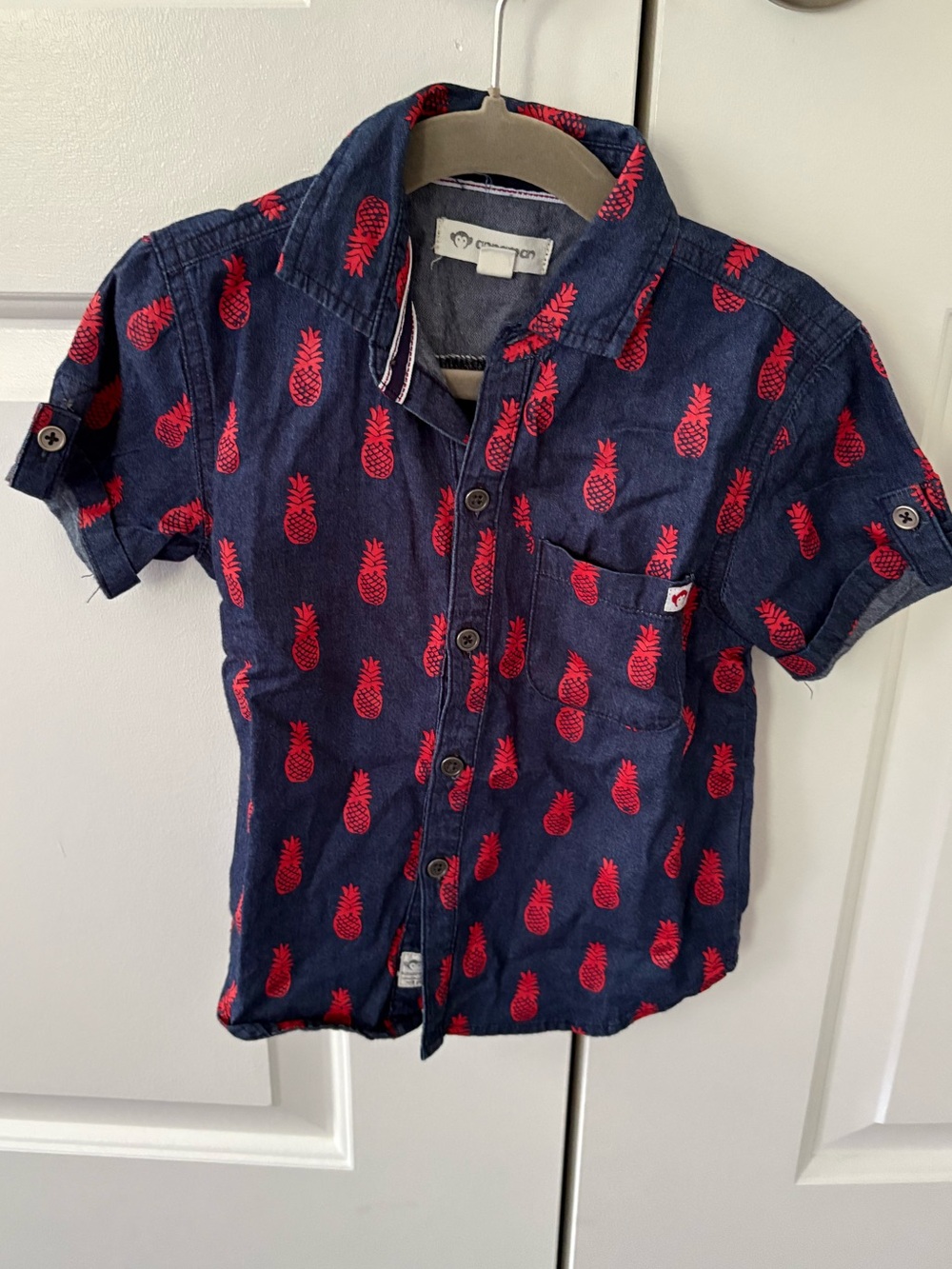 Appaman Toddler Boy 3T Navy Button-Down Shirt Red Pineapple Print summer shirt